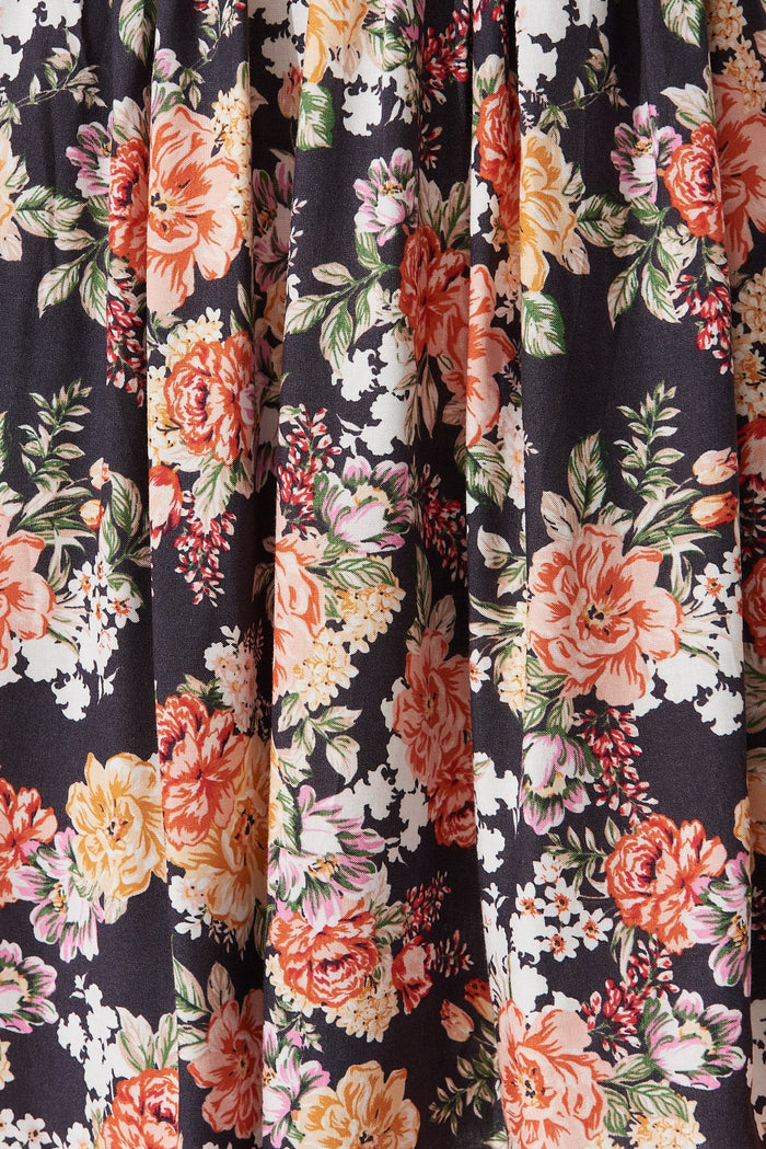 Alisa Dress In Black With Multi Floral - fabric