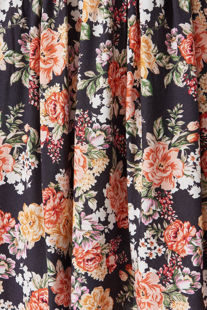 Alisa Dress In Black With Multi Floral - fabric