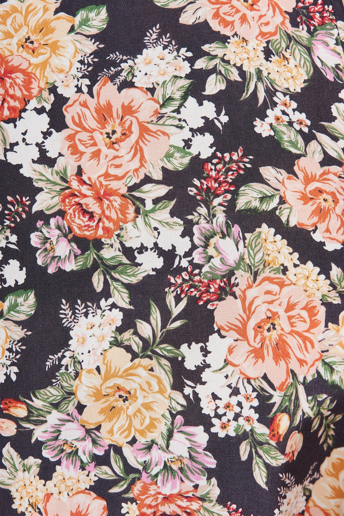 Elynne Midi Dress In Black With Multi Floral - fabric