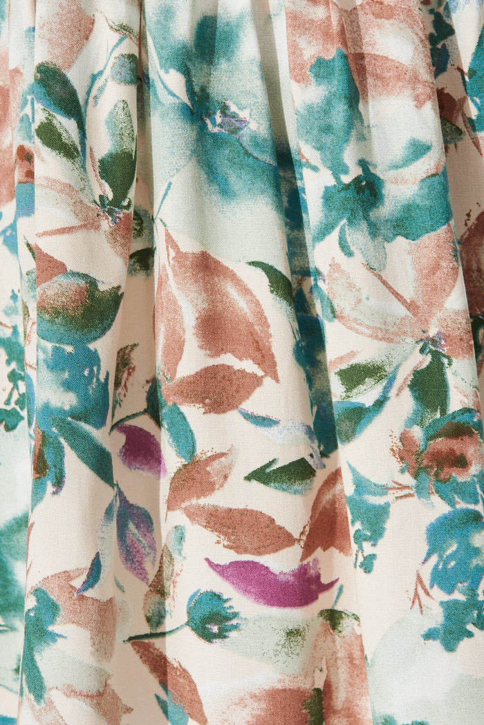 Maila Top In White With Teal Floral - fabric