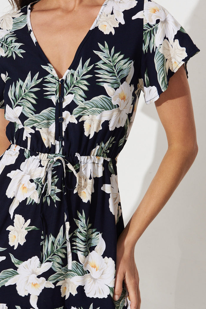 Danelle Midi Dress In Navy and White Floral - detail