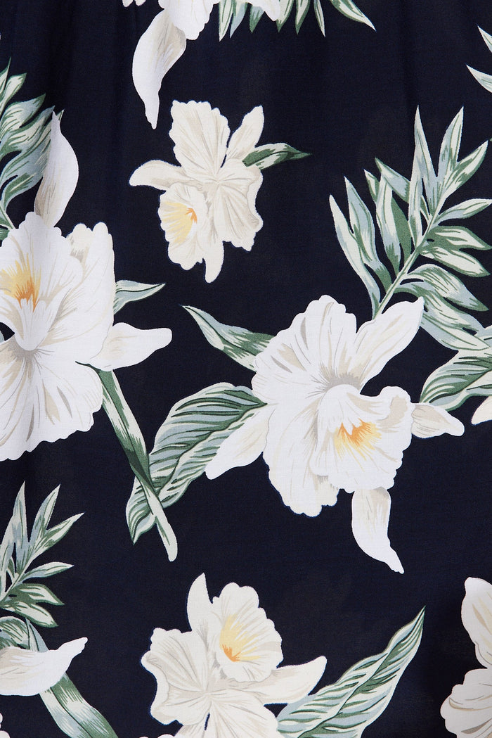 Danelle Midi Dress In Navy and White Floral - fabric