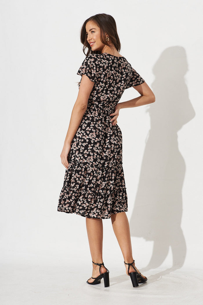 David Dress In Black with Brown Floral - back