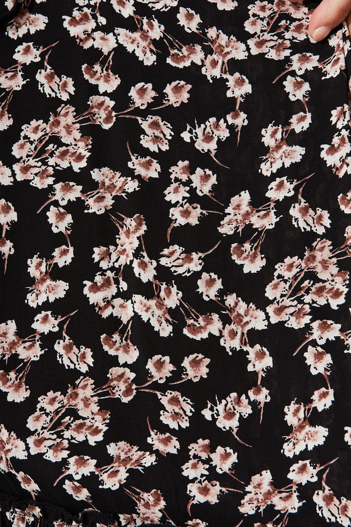 David Dress In Black with Brown Floral - fabric