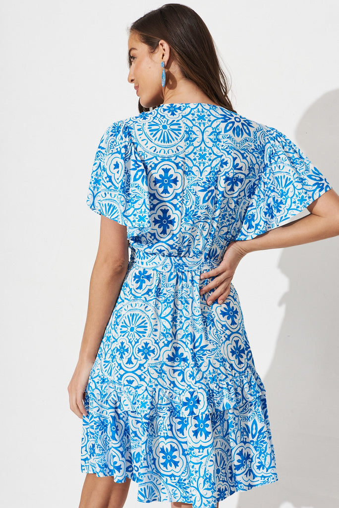 Gaia Dress In Blue Tile Print - back