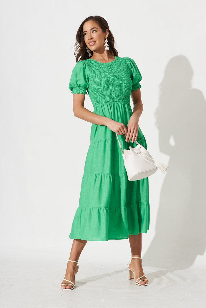 Avril Midi Dress In Green Linen Blend - St Frock (Dev)