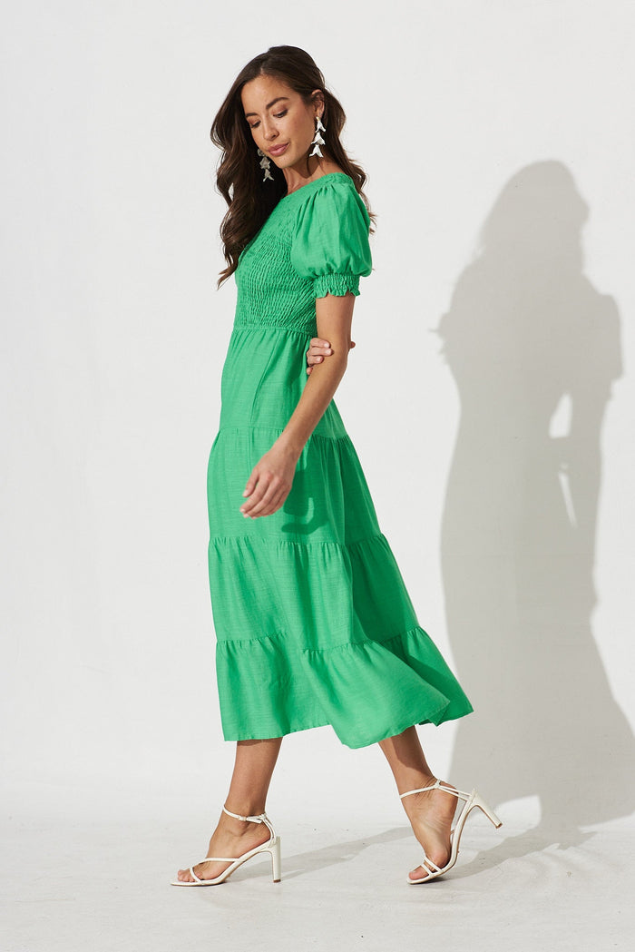 Avril Midi Dress In Green Linen Blend - St Frock (Dev)