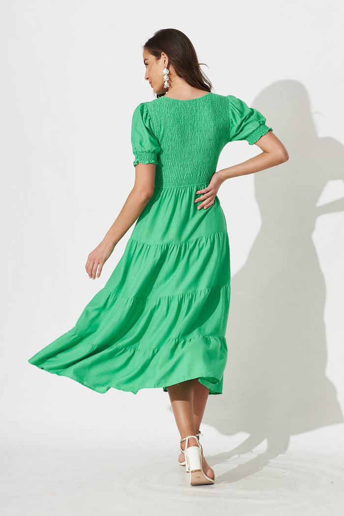 Avril Midi Dress In Green Linen Blend - St Frock (Dev)