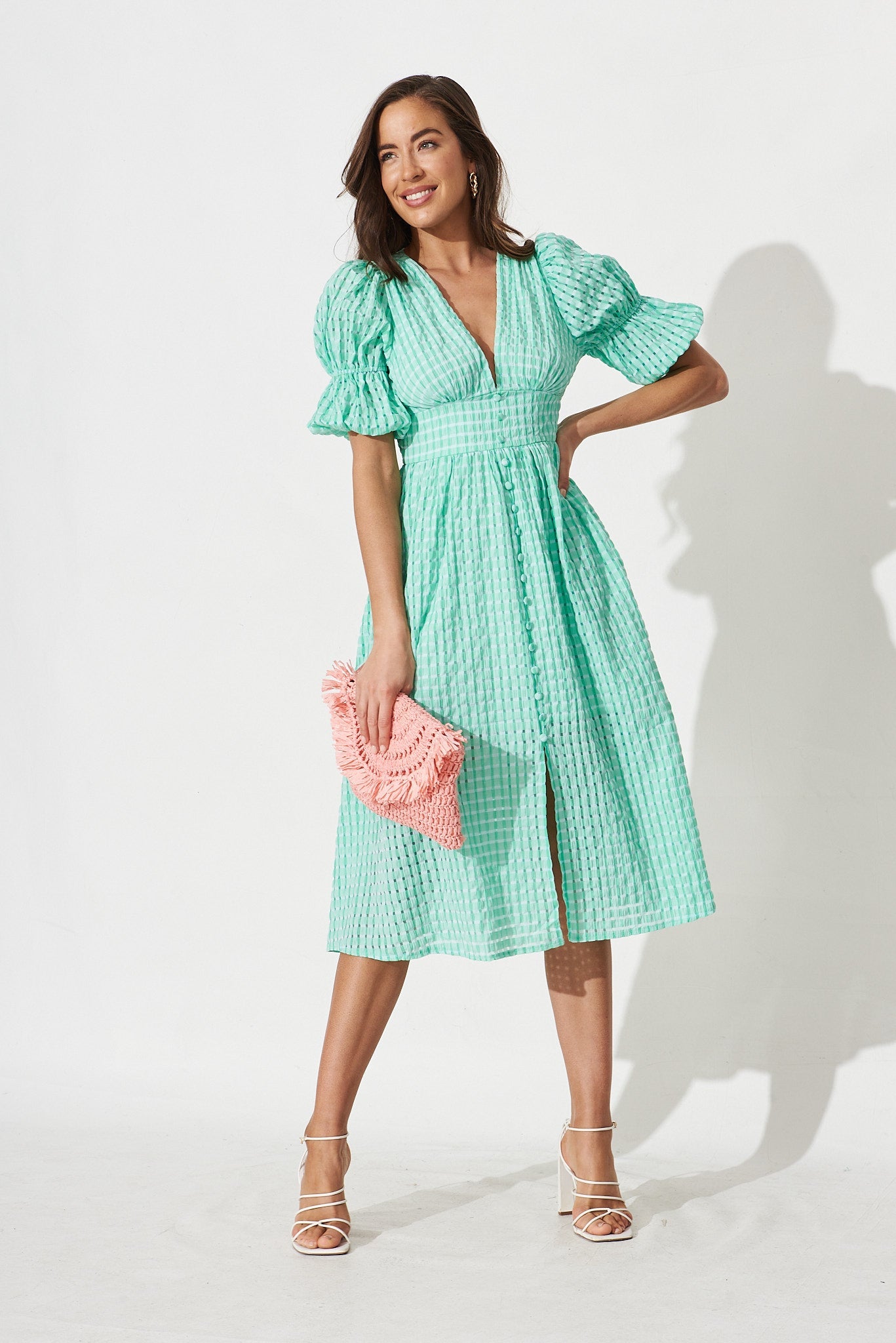 Andrea Midi Dress In Green Check - full length