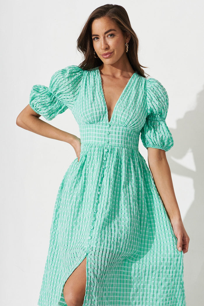 Andrea Midi Dress In Green Check - front