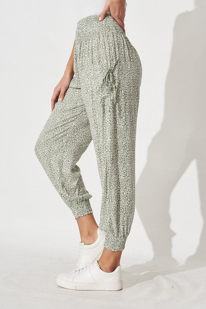 Gabby Lounge Pants In Sage With White Floral - side