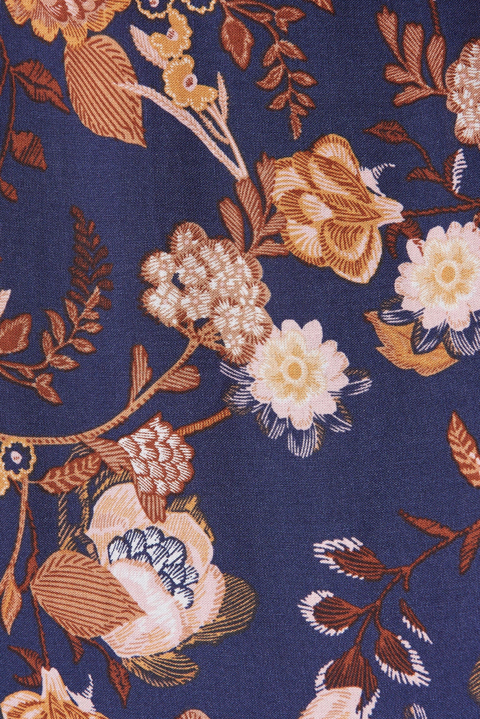 Hailee Midi Dress In Navy With Rust Boho Floral - fabric