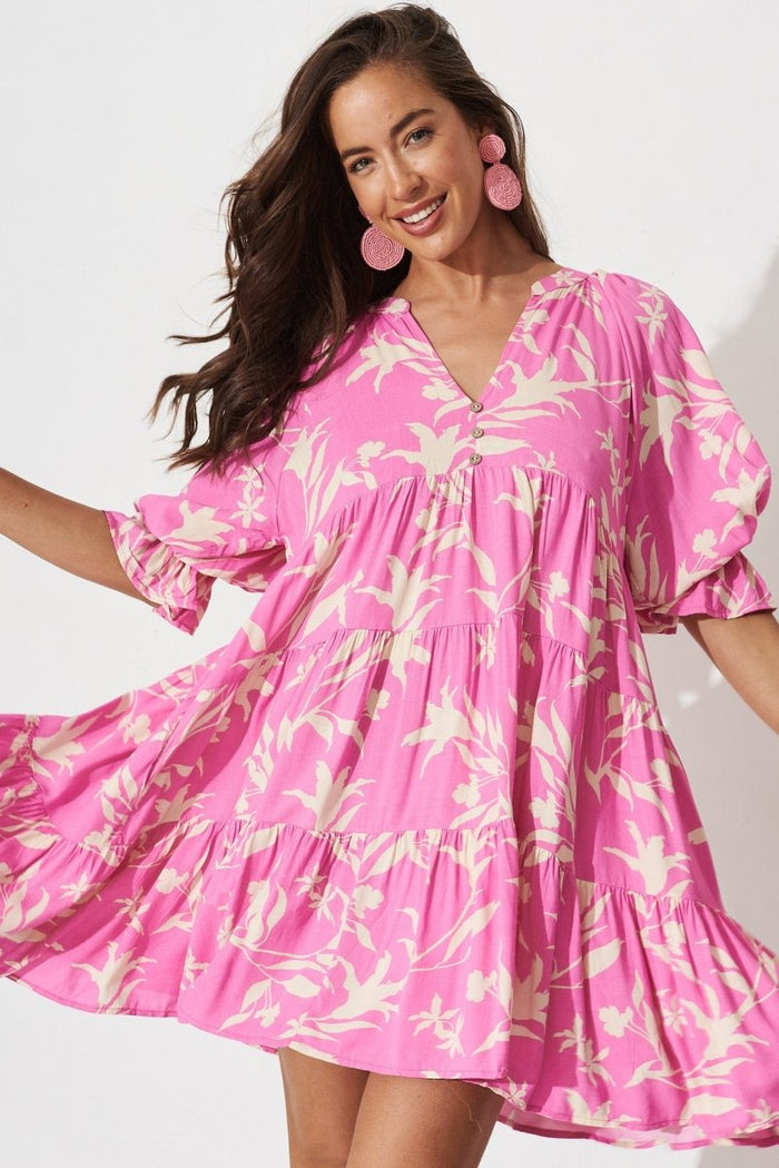 Cerrie Dress In Pink With Yellow Floral - St Frock (Dev)