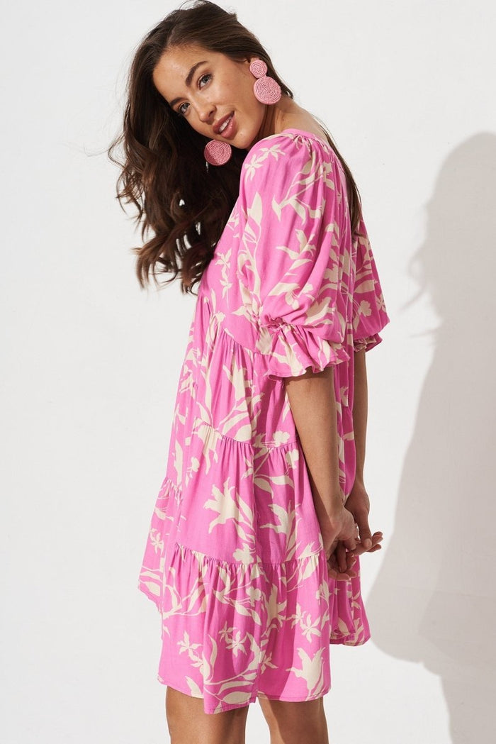 Cerrie Dress In Pink With Yellow Floral - St Frock (Dev)