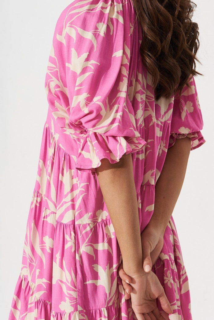 Cerrie Dress In Pink With Yellow Floral - St Frock (Dev)
