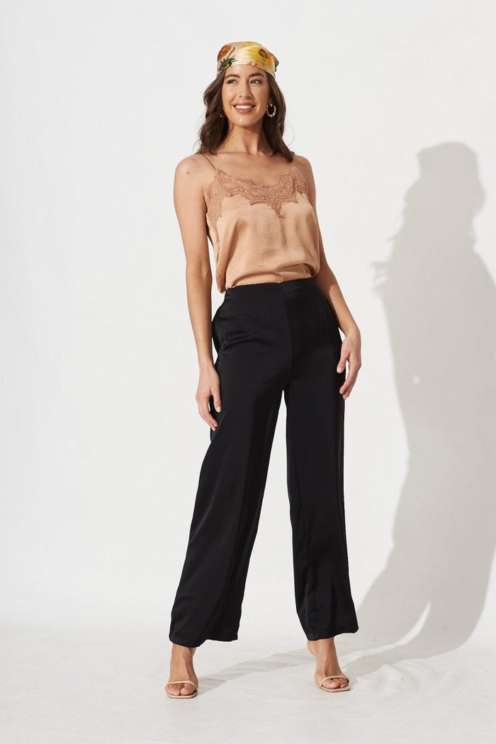 Charlene Wide Leg Pants In Black Satin - St Frock (Dev)