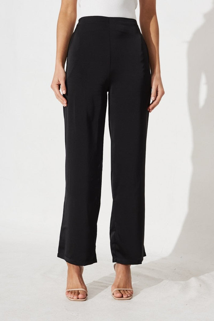 Charlene Wide Leg Pants In Black Satin - St Frock (Dev)