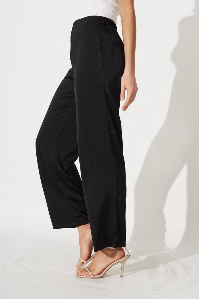 Charlene Wide Leg Pants In Black Satin - St Frock (Dev)