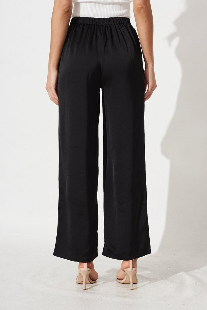 Charlene Wide Leg Pants In Black Satin - St Frock (Dev)