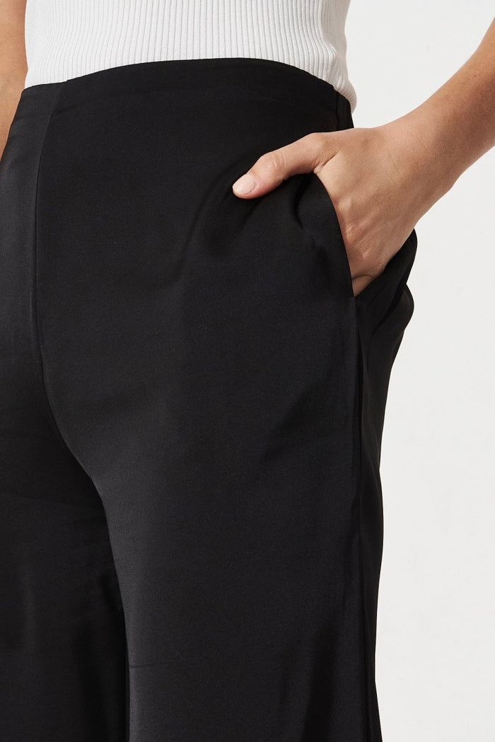 Charlene Wide Leg Pants In Black Satin - St Frock (Dev)