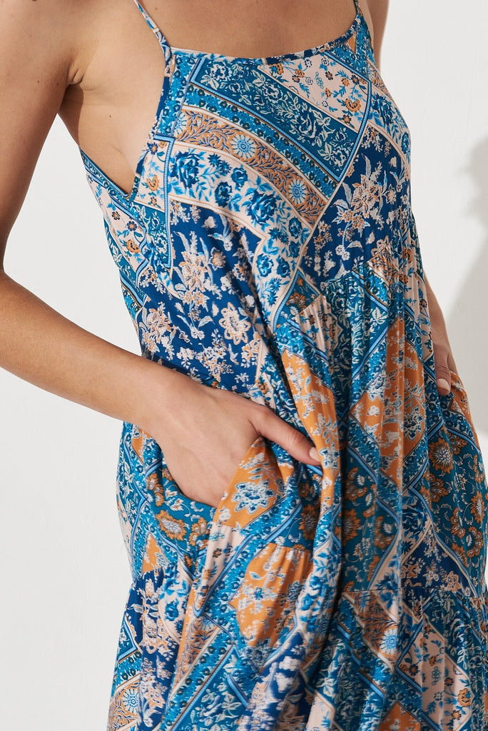 Adelita Maxi Dress In Navy And Blue Tile Print - St Frock (Dev)