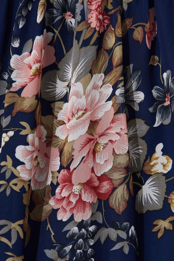 Brittney Maxi Dress In Navy And Pink Floral Chiffon - St Frock (Dev)