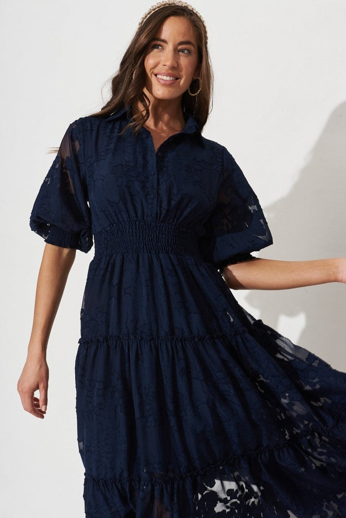 Brittney Maxi Dress In Navy Chiffon - St Frock (Dev)