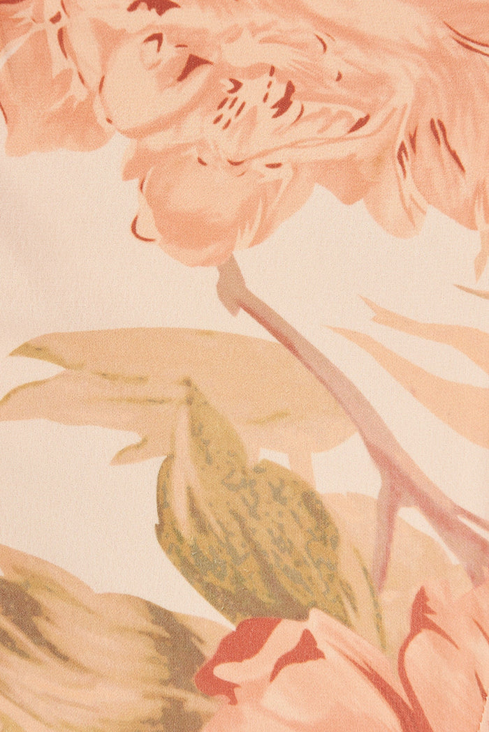 Cathy Midi Dress In Apricot With Rust Floral Chiffon - fabric