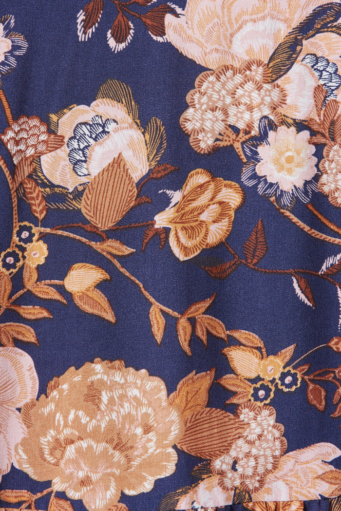 Taylee Smock Dress In Navy With Rust Boho Floral - fabric