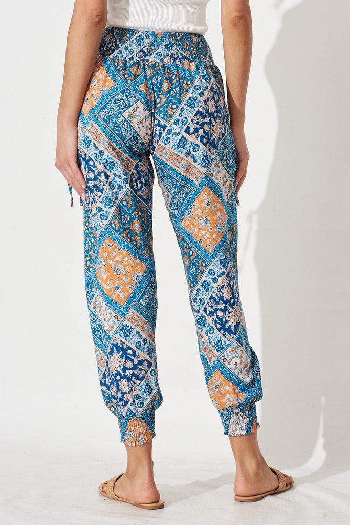 Gabby Lounge Pants In Navy and Blue Tile Print - back