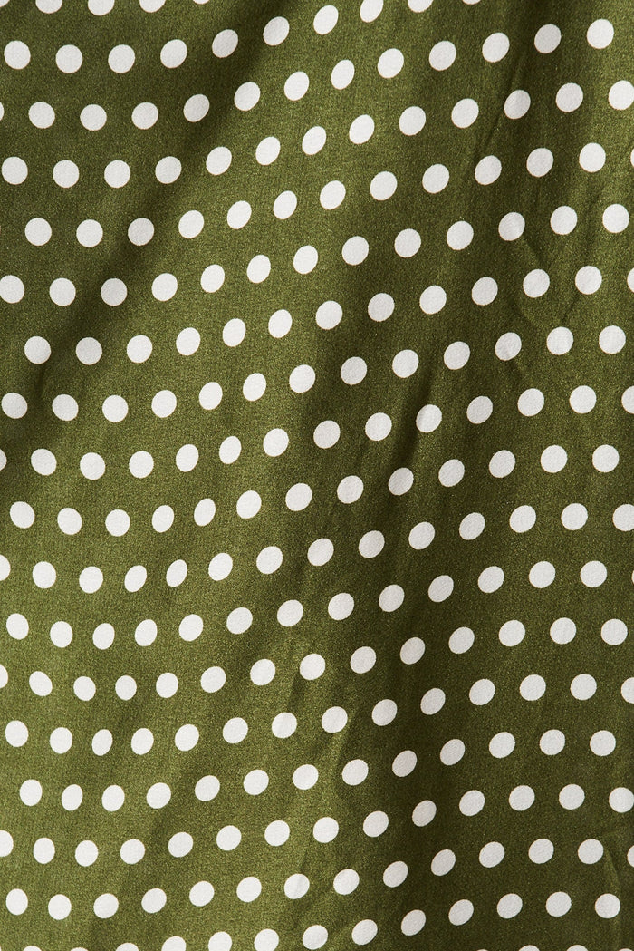 Nadia Midi Dress In Green Spot Satin - fabric