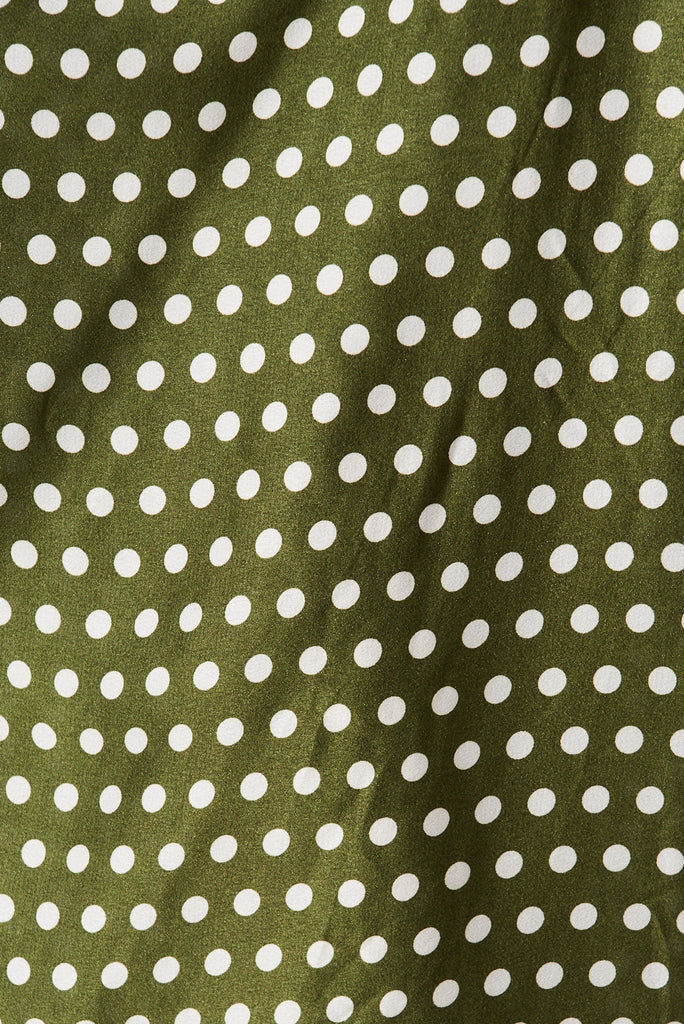 Nadia Midi Dress In Green Spot Satin - fabric