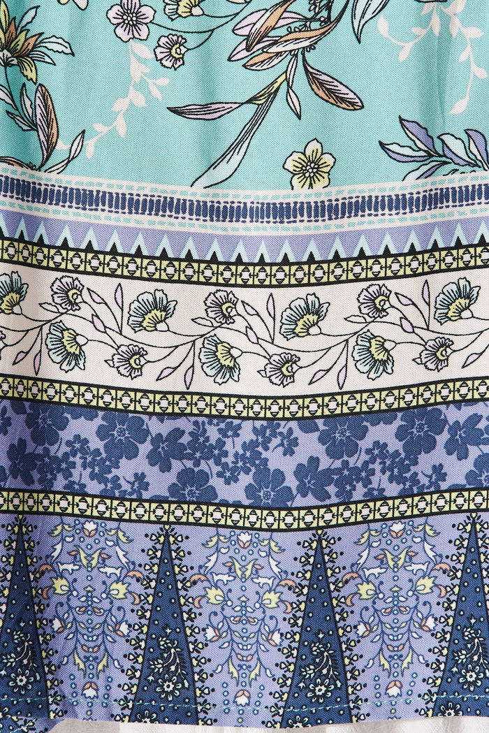Natasha Top In Blue With Green Floral - fabric