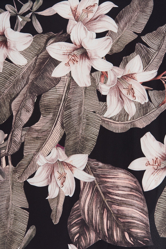 One Wish Dress In Black Tropical Floral - fabric