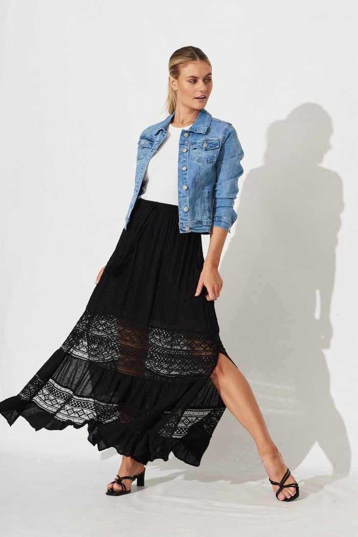 Bowie Maxi Skirt In Black With Lace Detail - St Frock (Dev)
