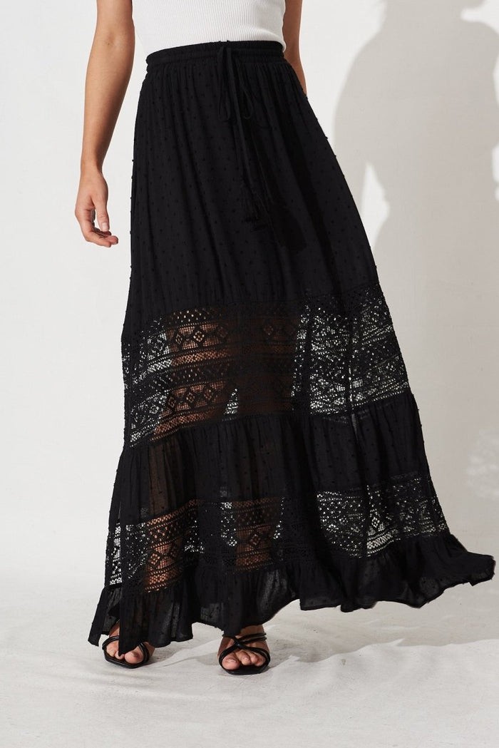 Bowie Maxi Skirt In Black With Lace Detail - St Frock (Dev)
