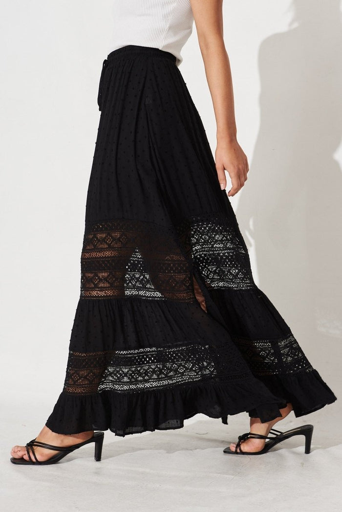 Bowie Maxi Skirt In Black With Lace Detail - St Frock (Dev)