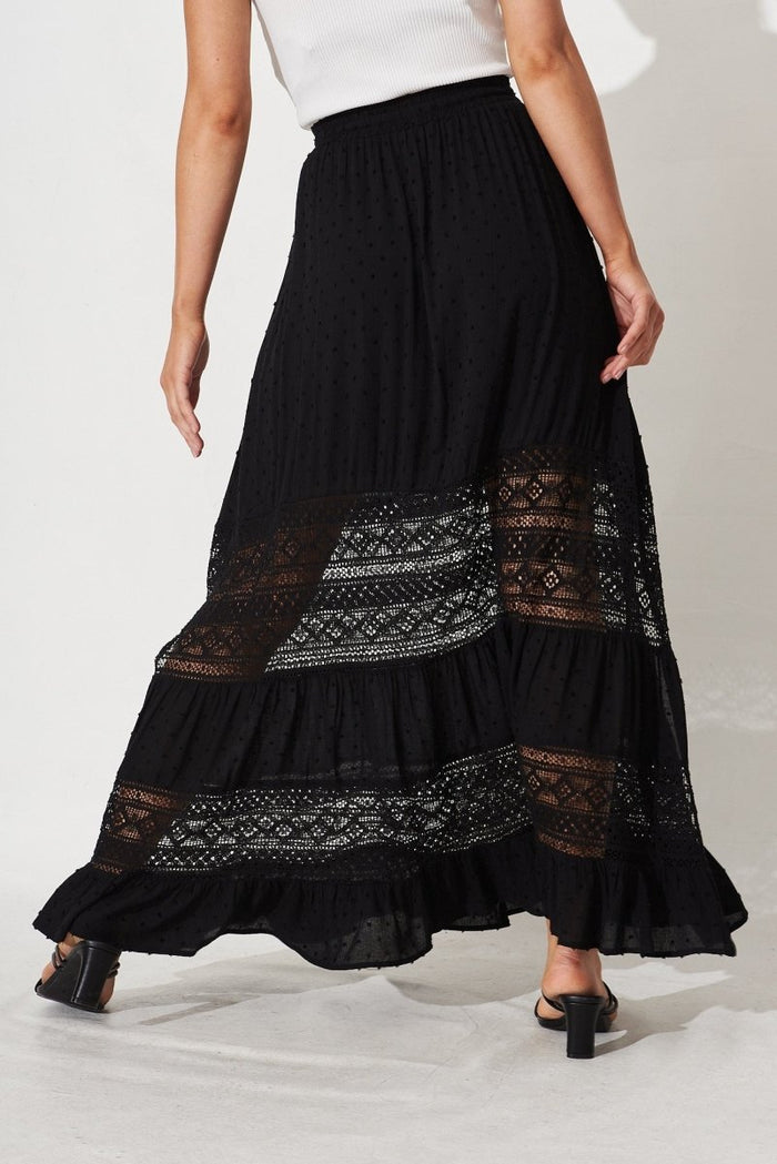 Bowie Maxi Skirt In Black With Lace Detail - St Frock (Dev)