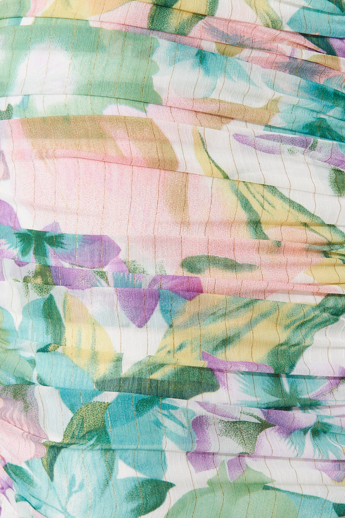 Tralala Dress In Green With Blush Floral Chiffon Lurex - fabric