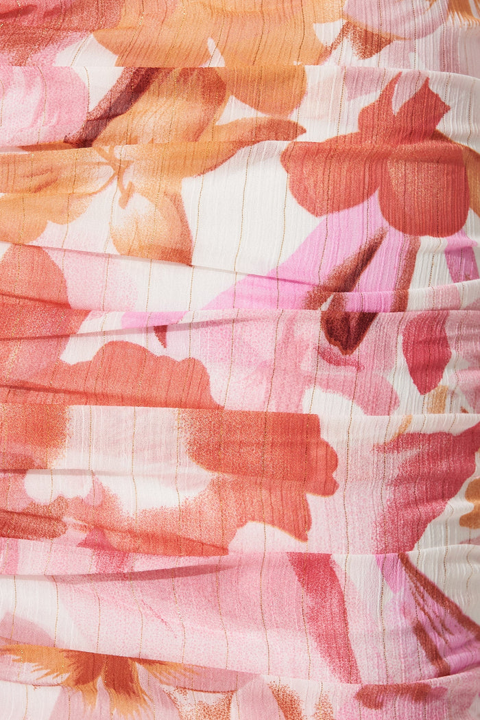 Tralala Dress In White With Pink Floral Chiffon Lurex - fabric