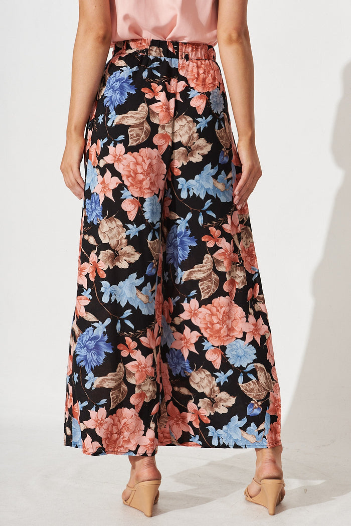 Mollie Pants In Black With Coral Floral - back