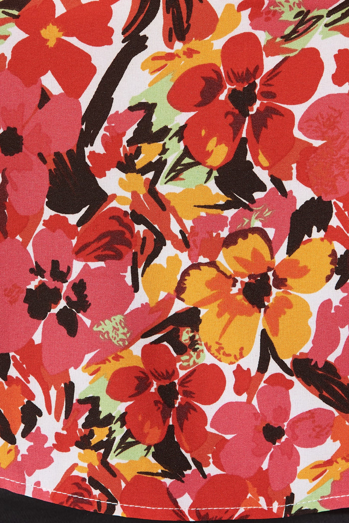 Khali High Neck Top in Red Floral - fabric