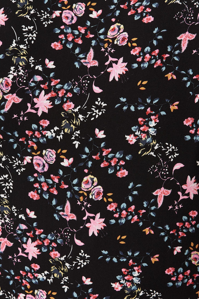 Maila Top In Black with Pink Floral - fabric