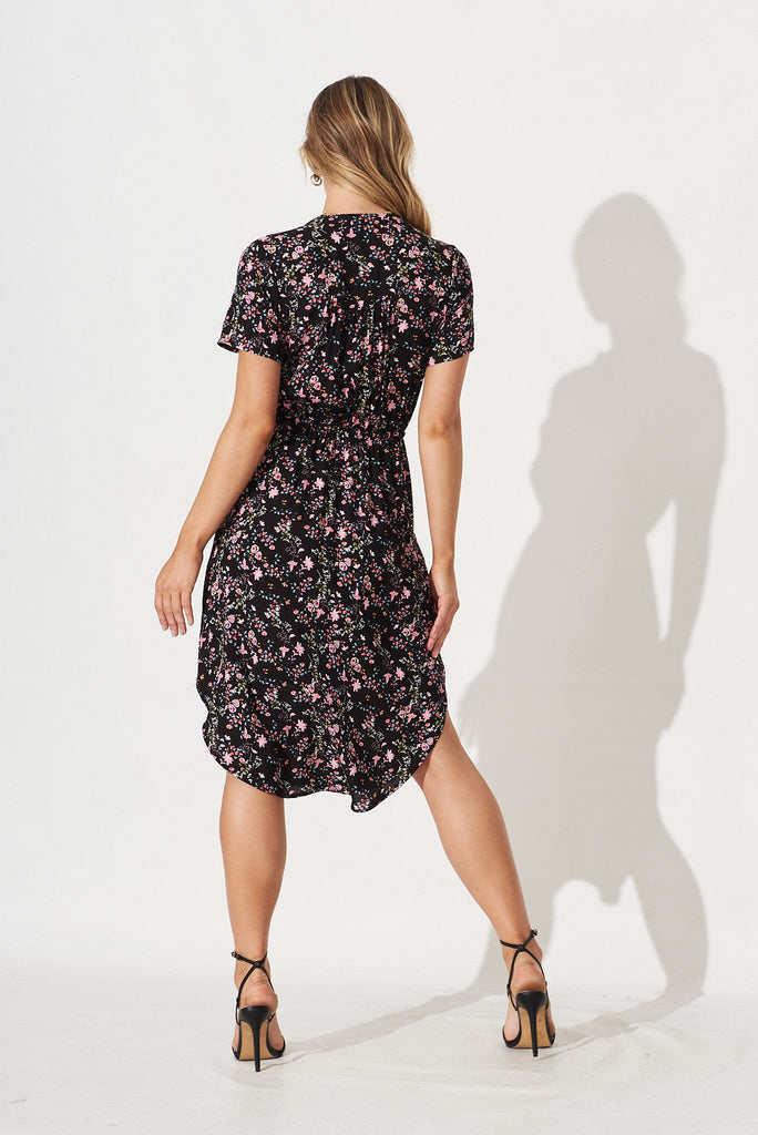 Go Getter Dress In Black with Pink Floral - back