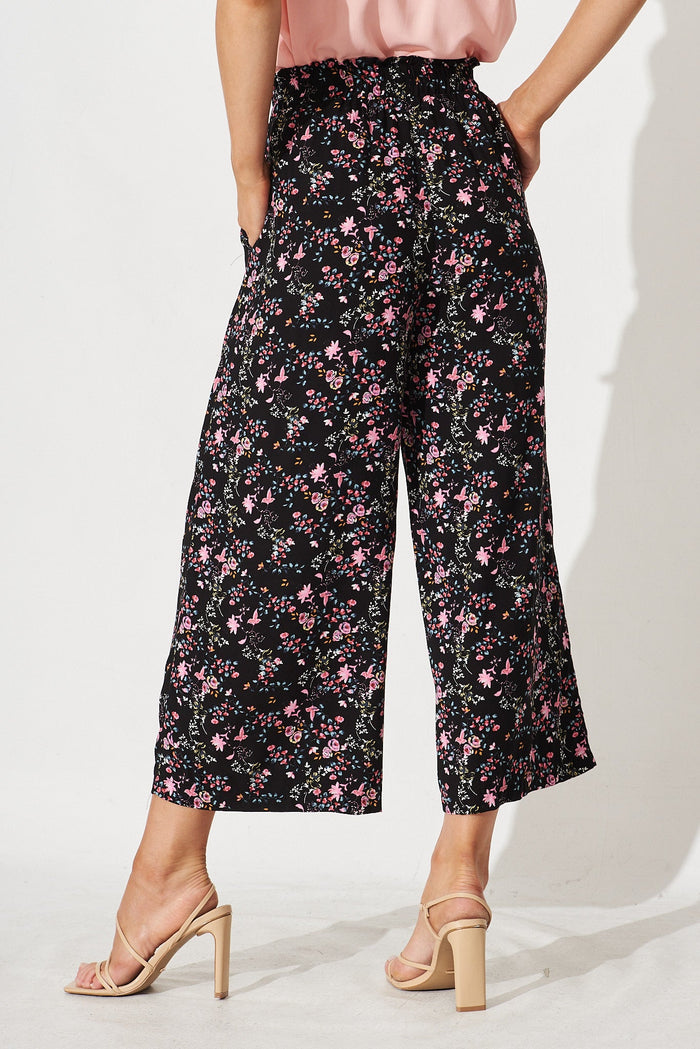 Alya Pants In Black with Pink Floral - back