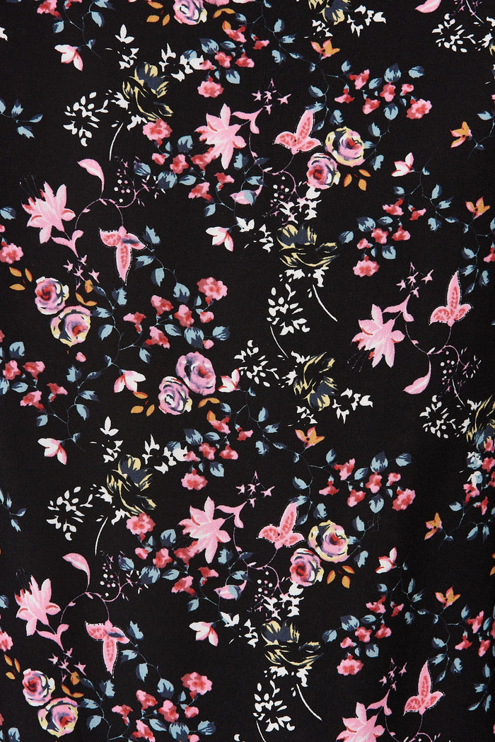 Alya Pants In Black with Pink Floral - fabric