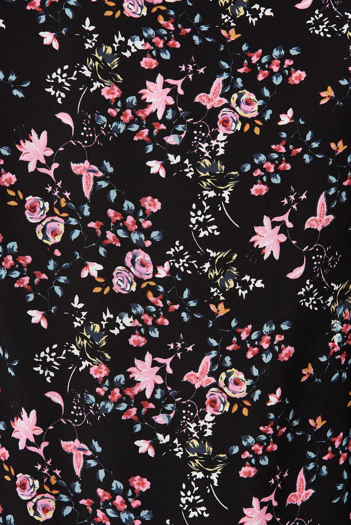Alya Pants In Black with Pink Floral - fabric