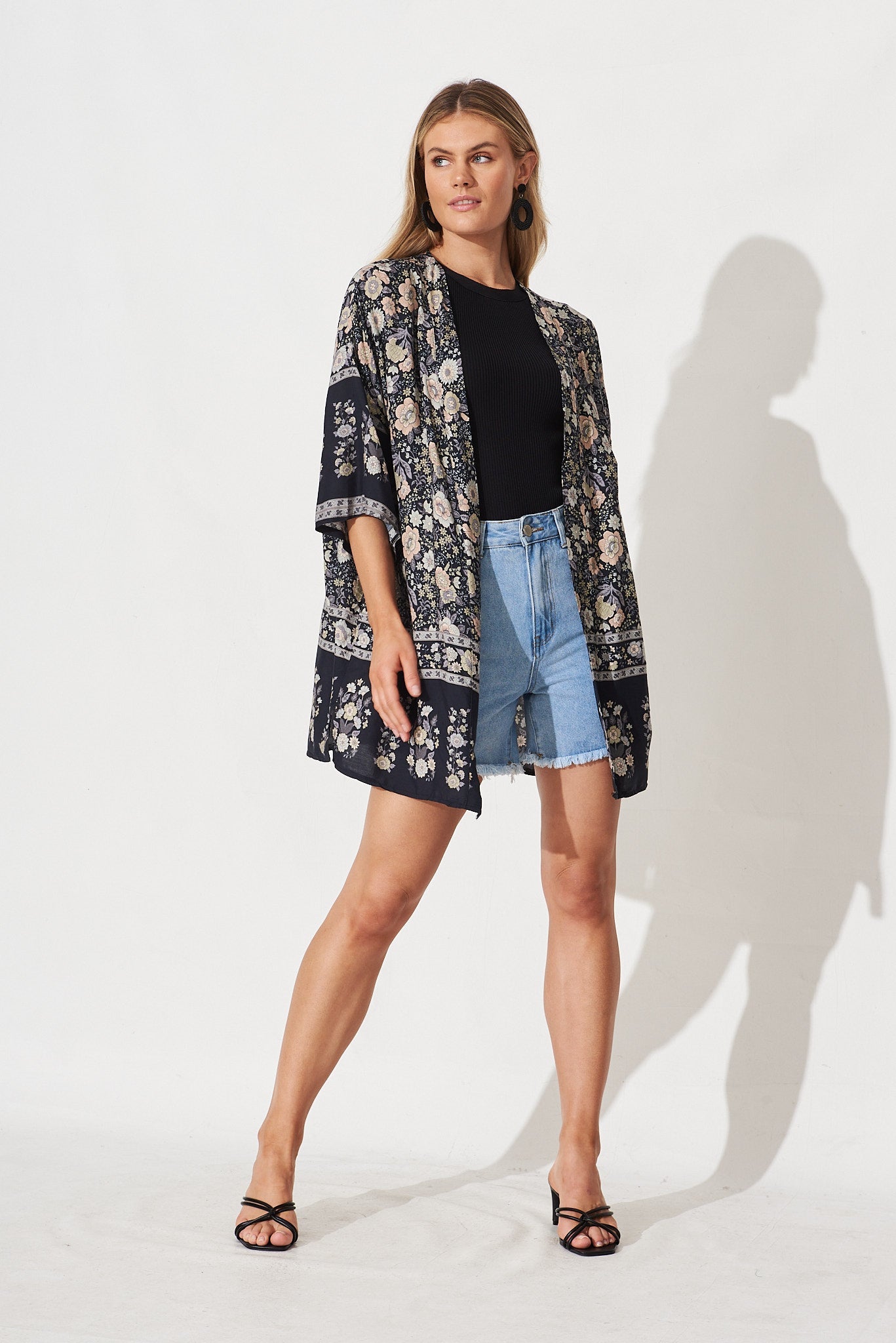 Pointa Cape In Black Boho Floral - full length