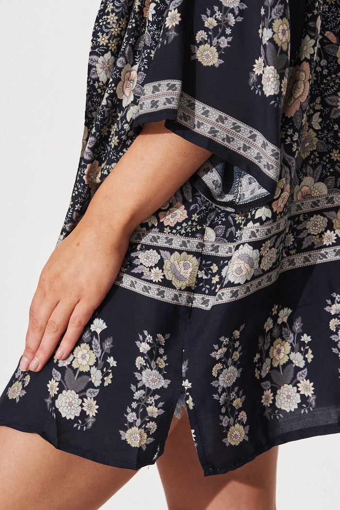 Pointa Cape In Black Boho Floral - detail