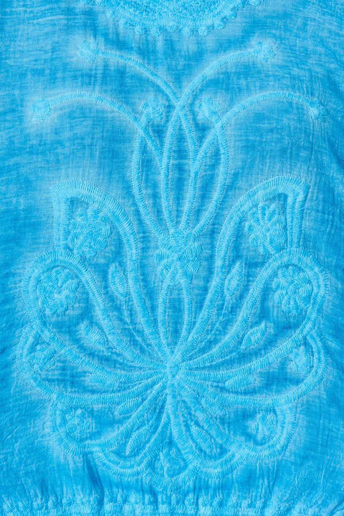 Kenya Lace Top In Blue Cotton - fabric